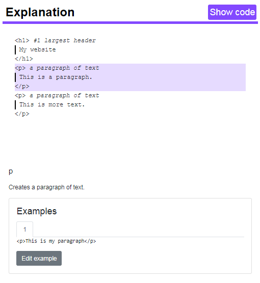 Screenshot of interactive explanations feature